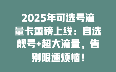 2025年可选号流量卡重磅上线：自选靓号+超大流量，告别限速烦恼！