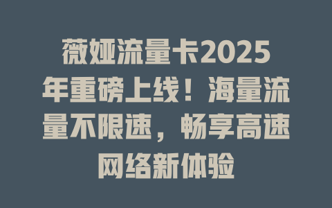 薇娅流量卡2025年重磅上线！海量流量不限速，畅享高速网络新体验