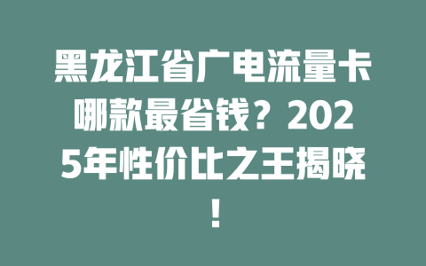 黑龙江省广电流量卡哪款最省钱？2025年性价比之王揭晓！