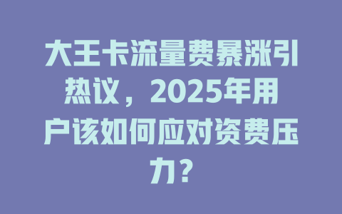 大王卡流量费暴涨引热议，2025年用户该如何应对资费压力？