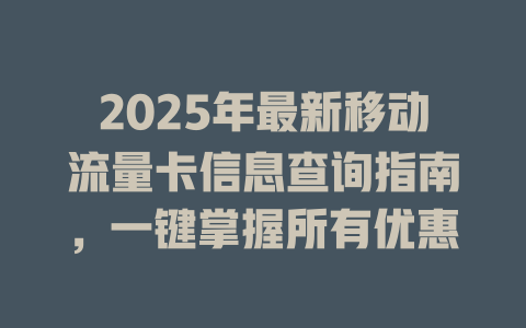 2025年最新移动流量卡信息查询指南，一键掌握所有优惠
