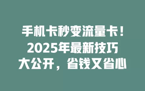 手机卡秒变流量卡！2025年最新技巧大公开，省钱又省心
