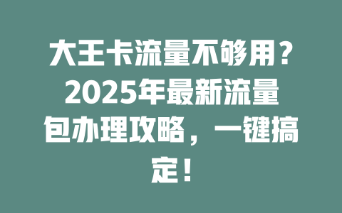 大王卡流量不够用？2025年最新流量包办理攻略，一键搞定！