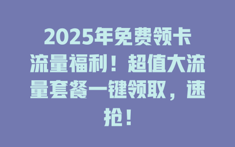 2025年免费领卡流量福利！超值大流量套餐一键领取，速抢！