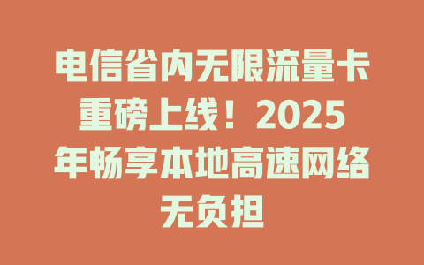 电信省内无限流量卡重磅上线！2025年畅享本地高速网络无负担