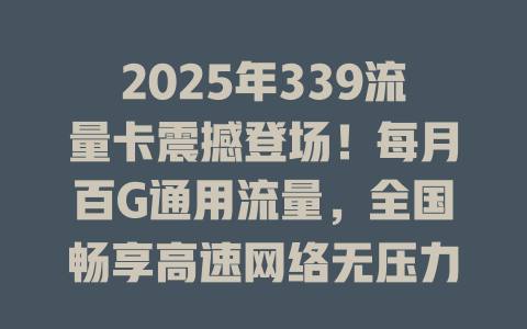 2025年339流量卡震撼登场！每月百G通用流量，全国畅享高速网络无压力
