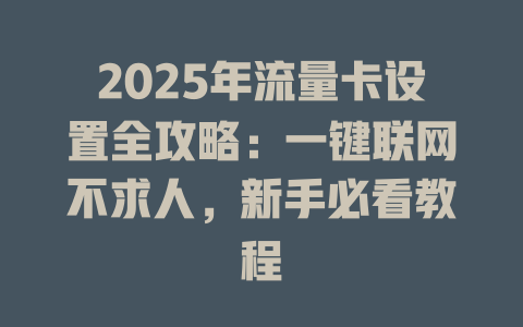 2025年流量卡设置全攻略：一键联网不求人，新手必看教程