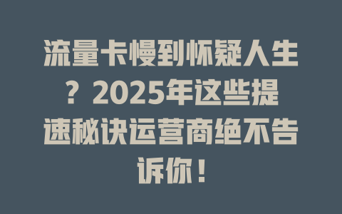 流量卡慢到怀疑人生？2025年这些提速秘诀运营商绝不告诉你！