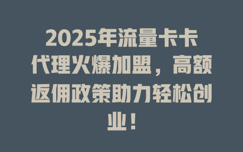 2025年流量卡卡代理火爆加盟，高额返佣政策助力轻松创业！