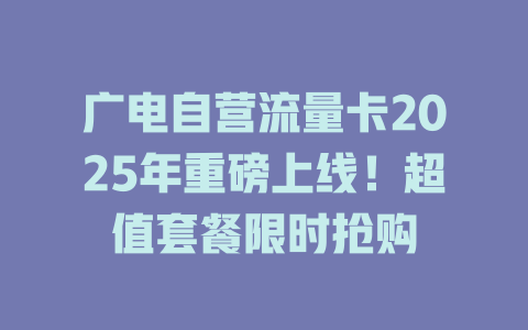 广电自营流量卡2025年重磅上线！超值套餐限时抢购