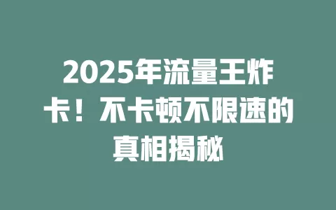 2025年流量王炸卡！不卡顿不限速的真相揭秘