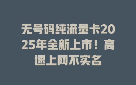 无号码纯流量卡2025年全新上市！高速上网不实名