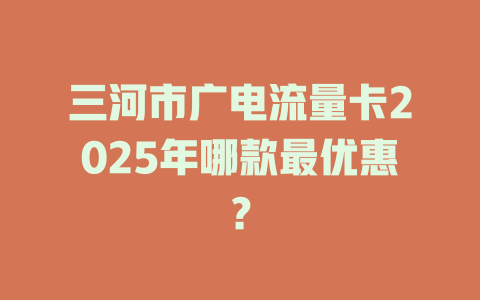 三河市广电流量卡2025年哪款最优惠？