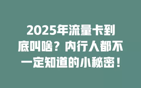 2025年流量卡到底叫啥？内行人都不一定知道的小秘密！