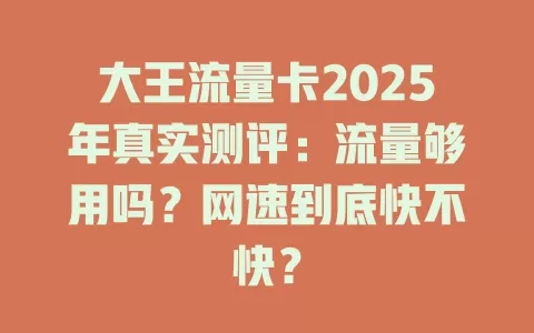 大王流量卡2025年真实测评：流量够用吗？网速到底快不快？