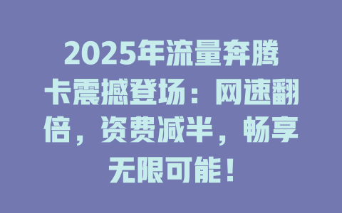 2025年流量奔腾卡震撼登场：网速翻倍，资费减半，畅享无限可能！