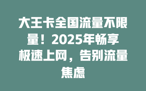 大王卡全国流量不限量！2025年畅享极速上网，告别流量焦虑
