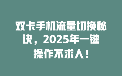 双卡手机流量切换秘诀，2025年一键操作不求人！