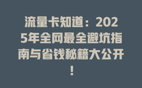 流量卡知道：2025年全网最全避坑指南与省钱秘籍大公开！