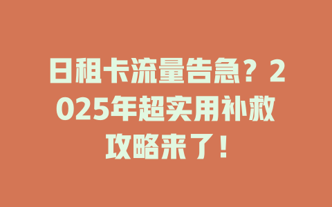 日租卡流量告急？2025年超实用补救攻略来了！