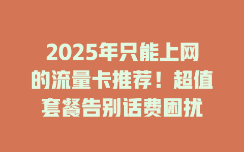 2025年只能上网的流量卡推荐！超值套餐告别话费困扰