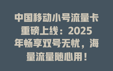中国移动小号流量卡重磅上线：2025年畅享双号无忧，海量流量随心用！