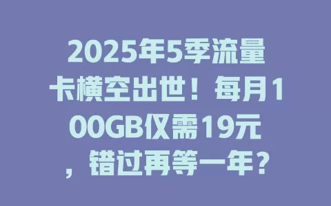 2025年5季流量卡横空出世！每月100GB仅需19元，错过再等一年？