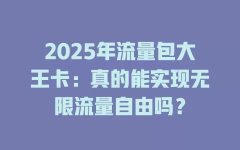 2025年流量包大王卡：真的能实现无限流量自由吗？