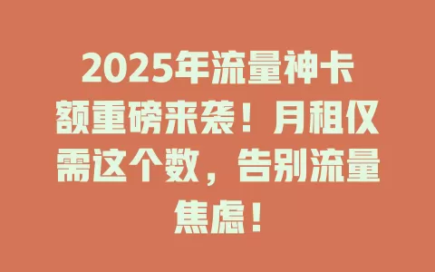 2025年流量神卡额重磅来袭！月租仅需这个数，告别流量焦虑！