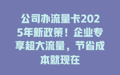 公司办流量卡2025年新政策！企业专享超大流量，节省成本就现在