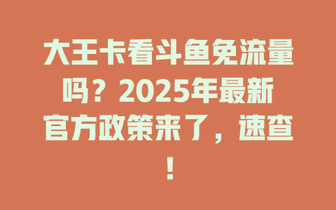大王卡看斗鱼免流量吗？2025年最新官方政策来了，速查！