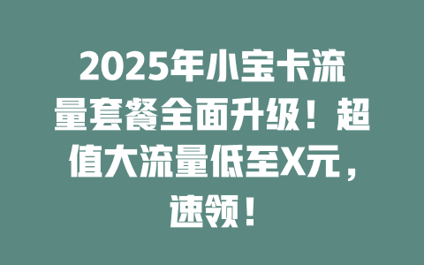 2025年小宝卡流量套餐全面升级！超值大流量低至X元，速领！