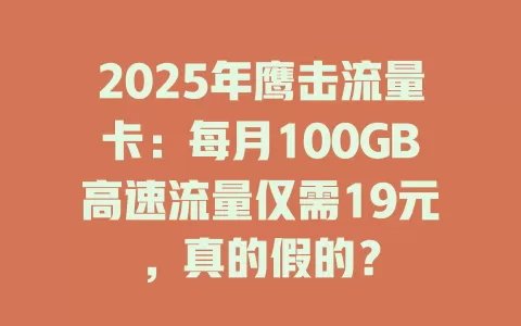 2025年鹰击流量卡：每月100GB高速流量仅需19元，真的假的？