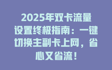 2025年双卡流量设置终极指南：一键切换主副卡上网，省心又省流！