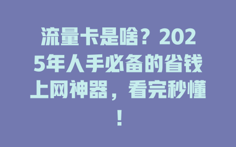 流量卡是啥？2025年人手必备的省钱上网神器，看完秒懂！
