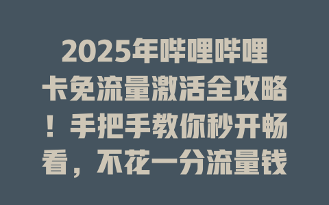 2025年哔哩哔哩卡免流量激活全攻略！手把手教你秒开畅看，不花一分流量钱！