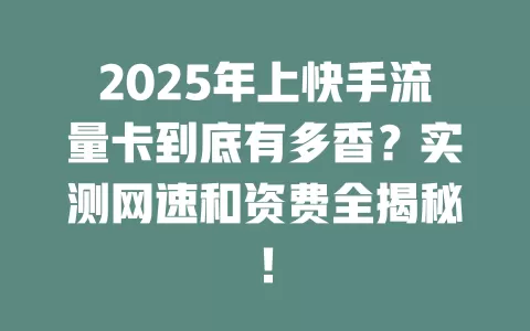 2025年上快手流量卡到底有多香？实测网速和资费全揭秘！