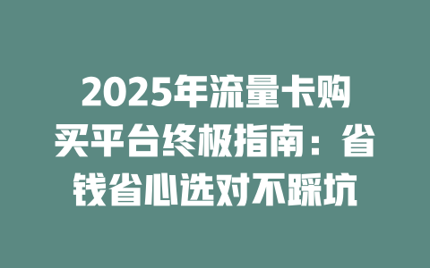 2025年流量卡购买平台终极指南：省钱省心选对不踩坑