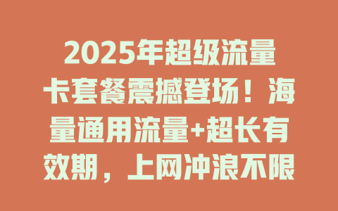2025年超级流量卡套餐震撼登场！海量通用流量+超长有效期，上网冲浪不限速！