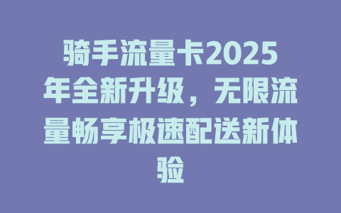 骑手流量卡2025年全新升级，无限流量畅享极速配送新体验