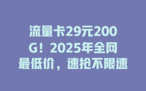 流量卡29元200G！2025年全网最低价，速抢不限速