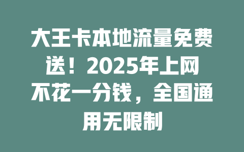 大王卡本地流量免费送！2025年上网不花一分钱，全国通用无限制