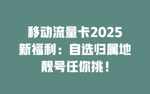 移动流量卡2025新福利：自选归属地靓号任你挑！
