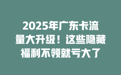 2025年广东卡流量大升级！这些隐藏福利不领就亏大了