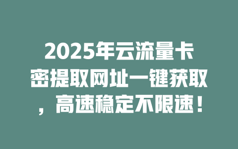 2025年云流量卡密提取网址一键获取，高速稳定不限速！