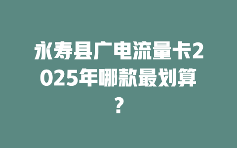 永寿县广电流量卡2025年哪款最划算？