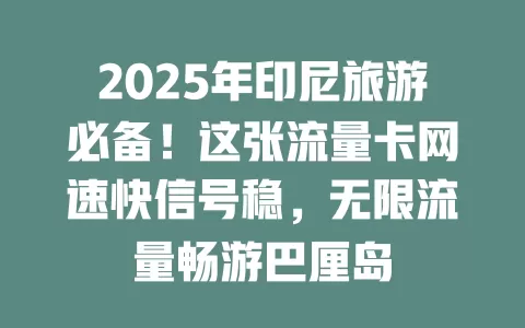 2025年印尼旅游必备！这张流量卡网速快信号稳，无限流量畅游巴厘岛