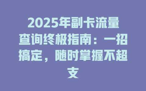 2025年副卡流量查询终极指南：一招搞定，随时掌握不超支