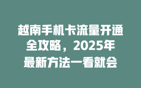 越南手机卡流量开通全攻略，2025年最新方法一看就会