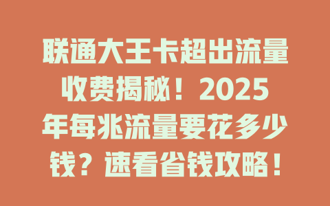联通大王卡超出流量收费揭秘！2025年每兆流量要花多少钱？速看省钱攻略！